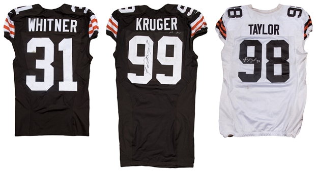 Lot of (3) Cleveland Browns Defense Game Used & Signed Jerseys: Kruger, Whitner & Taylor (NFL-PSA/DNA)